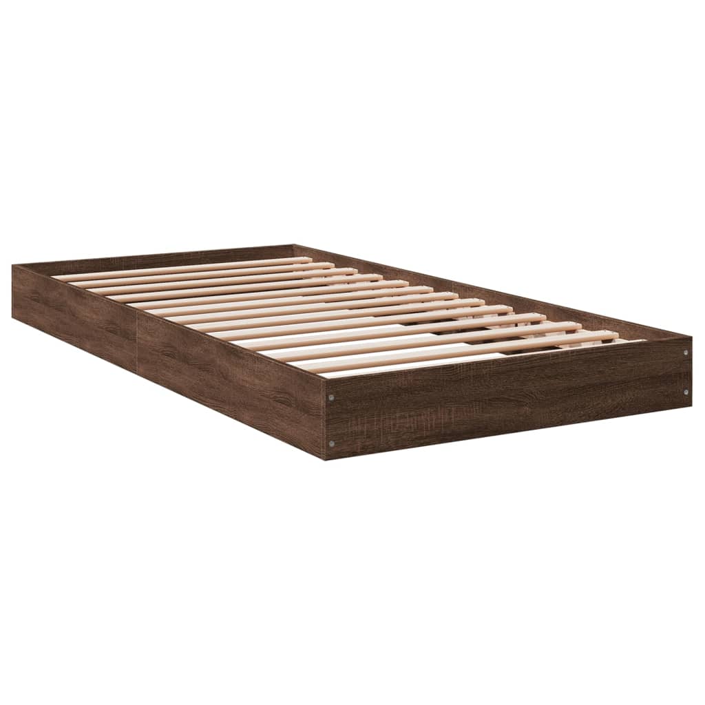 Brown Oak Engineered Wood Bed Frame 100x200 cm (No Mattress)