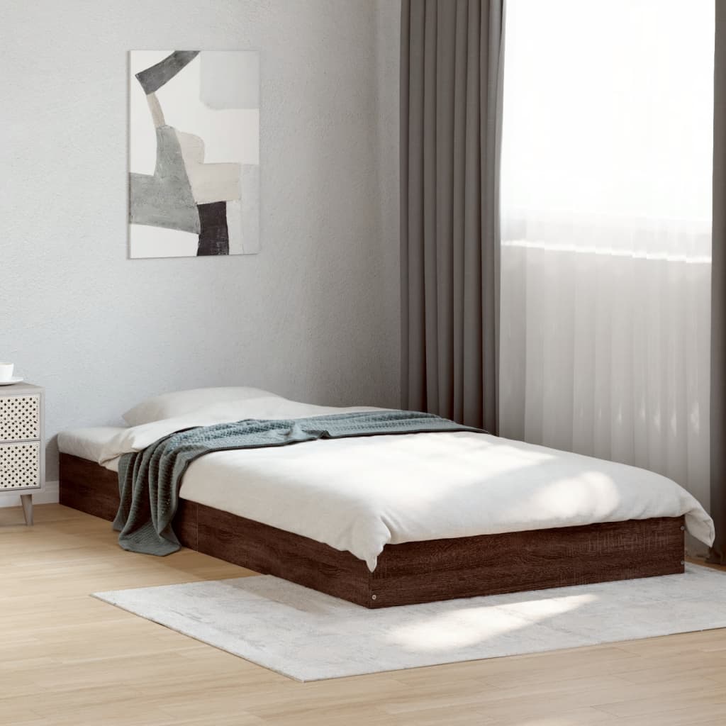 Brown Oak Engineered Wood Bed Frame 100x200 cm (No Mattress)