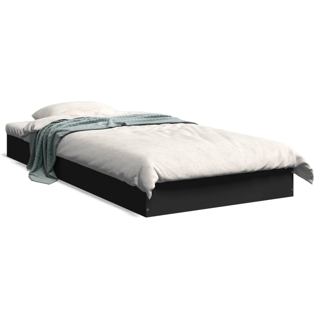 Compact Black Engineered Wood Bed Frame 75x190 cm - No Mattress