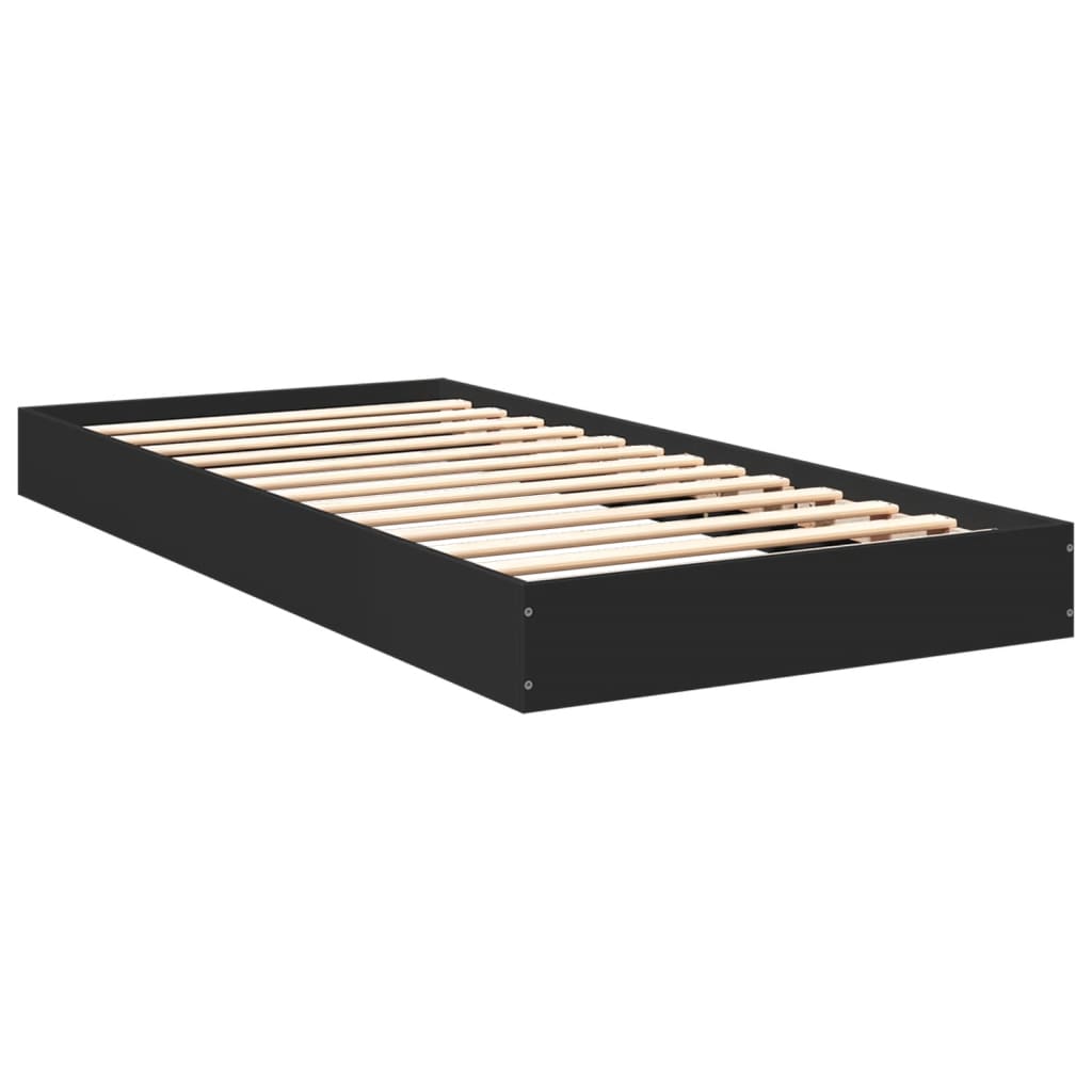 Compact Black Engineered Wood Bed Frame 75x190 cm - No Mattress