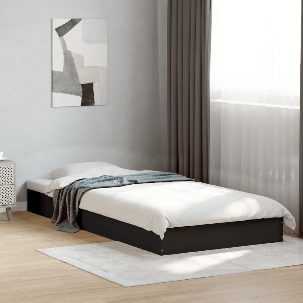 Compact Black Engineered Wood Bed Frame 75x190 cm - No Mattress