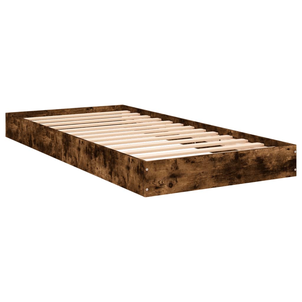 Small Single Bed Frame Smoked Oak 75x190cm Engineered Wood