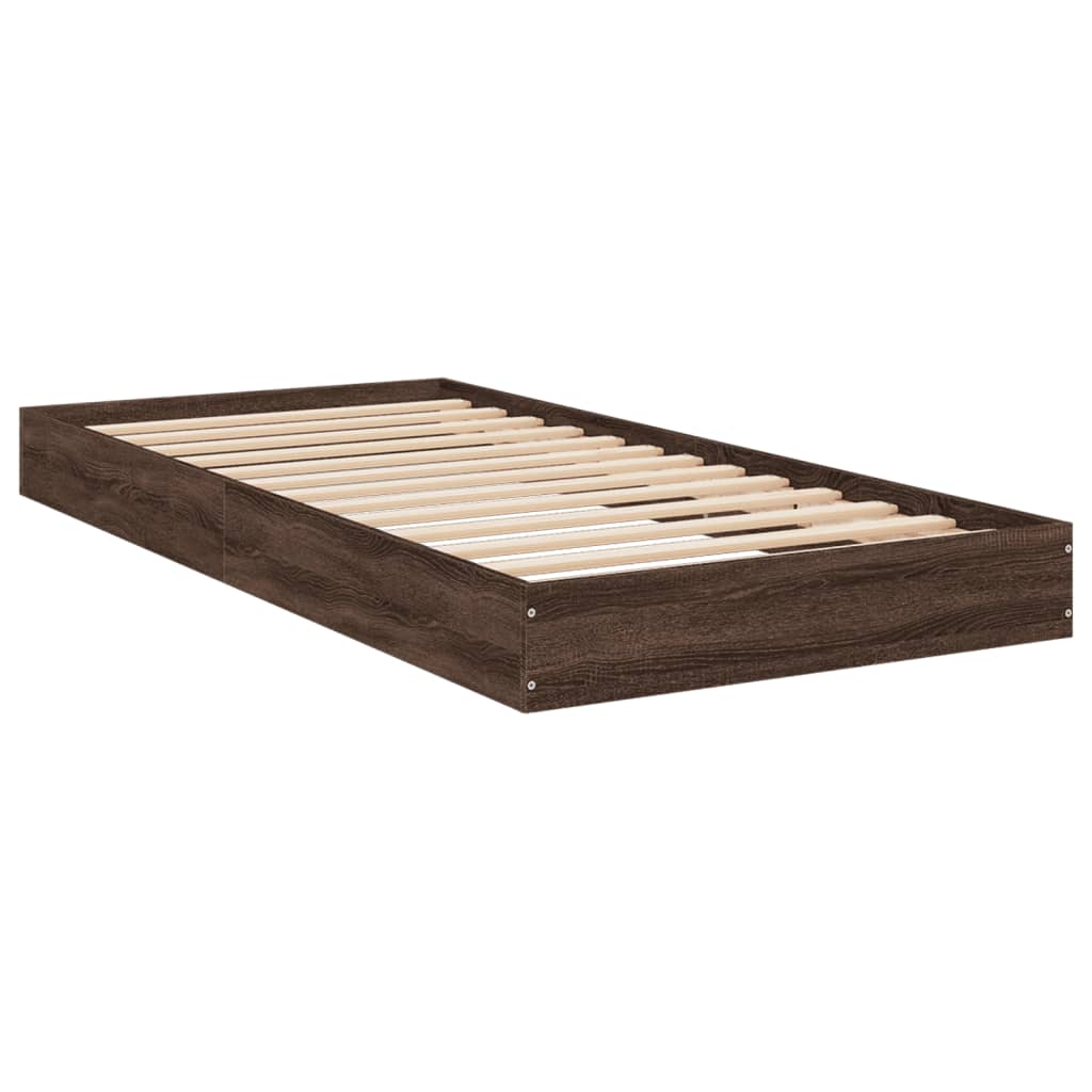Brown Oak Small Single Bed Frame 75x190 cm - Engineered Wood
