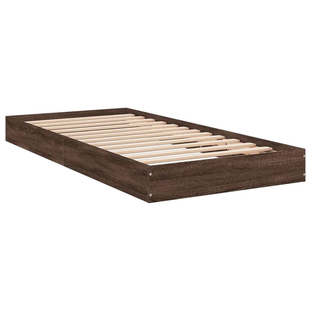 Brown Oak Small Single Bed Frame 75x190 cm - Engineered Wood