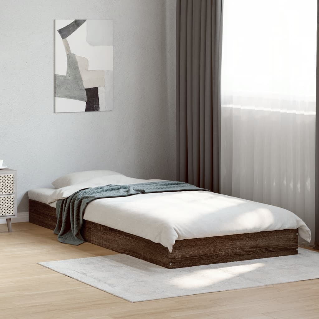 Brown Oak Small Single Bed Frame 75x190 cm - Engineered Wood