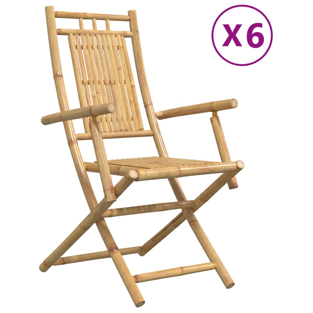 Set of 6 Bamboo Folding Garden Chairs - 53x66x99 cm, Natural Elegance