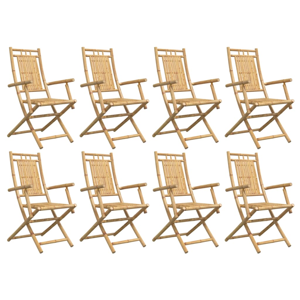 Bamboo Folding Garden Chairs - Set of 8, 53x66x99 cm, Natural Finish