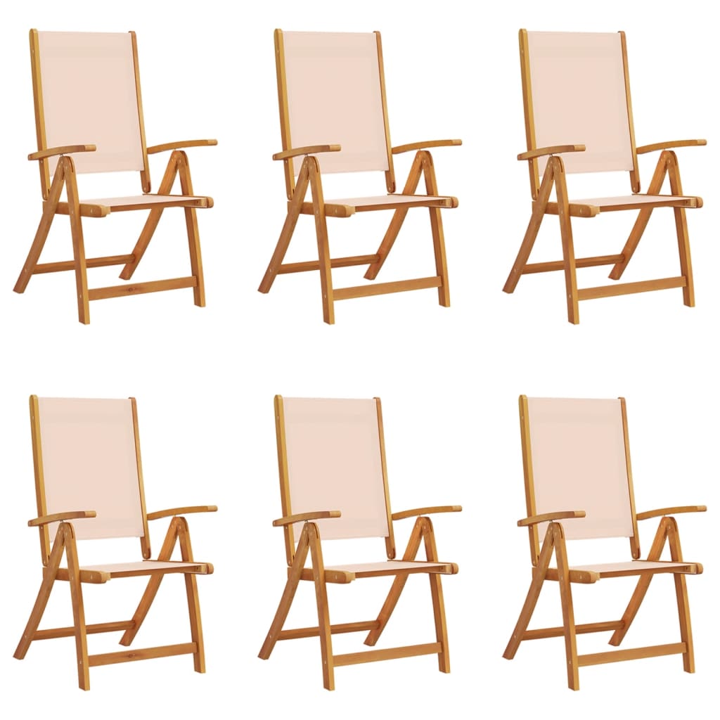 6-Piece Acacia Wood & Textilene Folding Garden Chairs Set