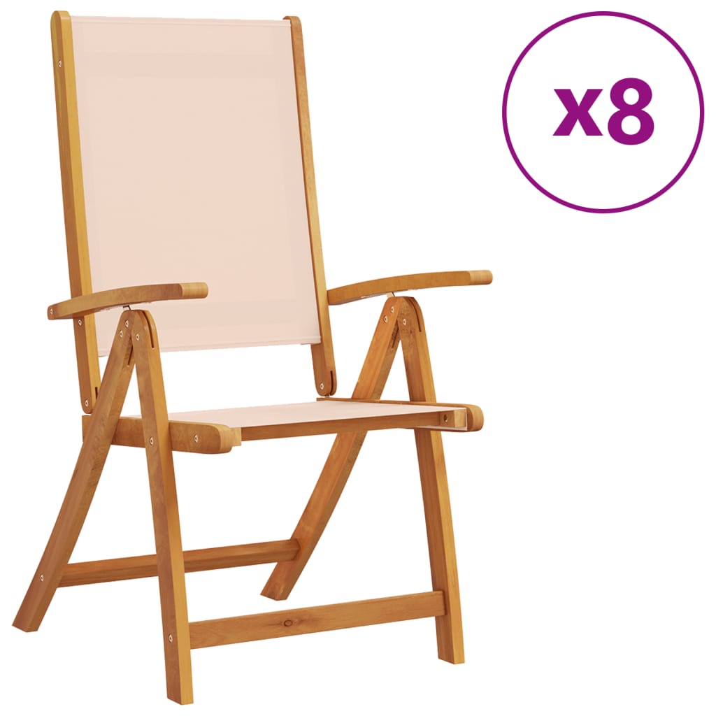 8-Pc Solid Acacia & Textilene Folding Garden Chairs Set