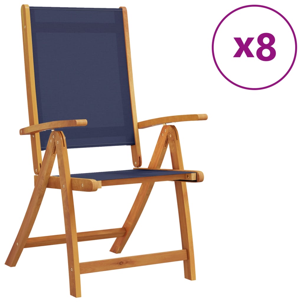 8pc Acacia & Textilene Folding Garden Chairs - Solid Wood Design
