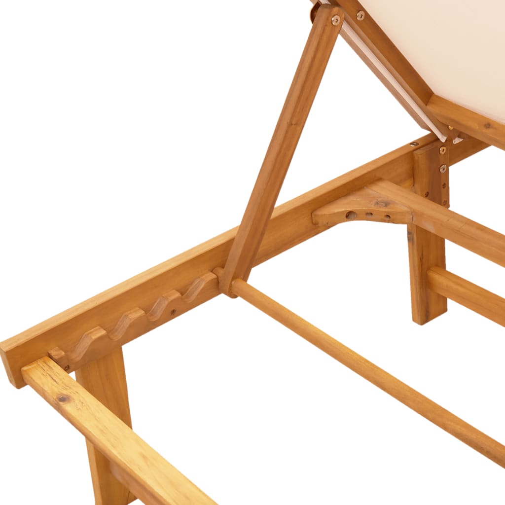 Cream Wooden Sun Loungers Set of 2 - Acacia & Textilene Comfort