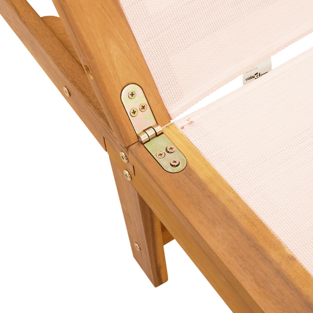 Cream Wooden Sun Loungers Set of 2 - Acacia & Textilene Comfort