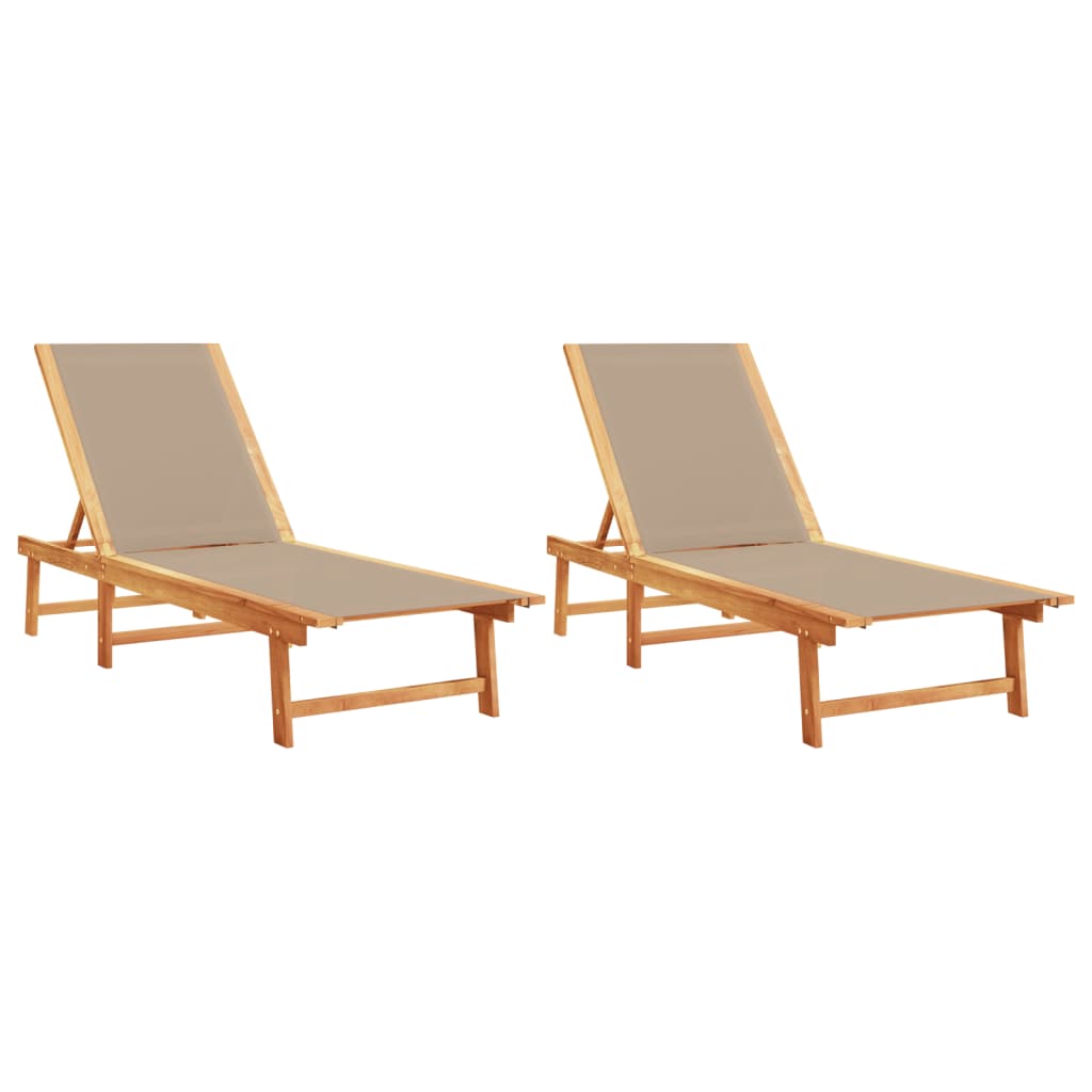 Taupe Acacia & Textilene Sun Loungers Set of 2 - Solid Wood Comfort