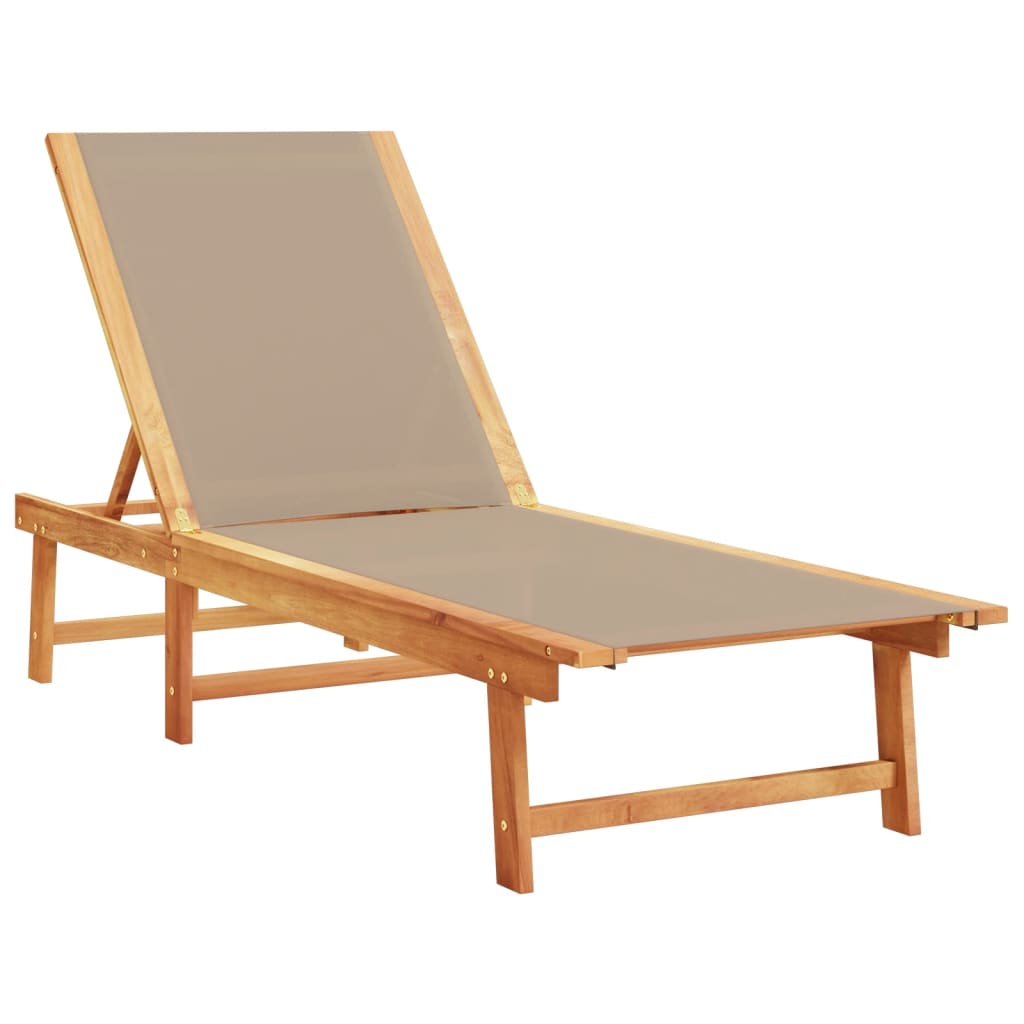Taupe Acacia & Textilene Sun Loungers Set of 2 - Solid Wood Comfort