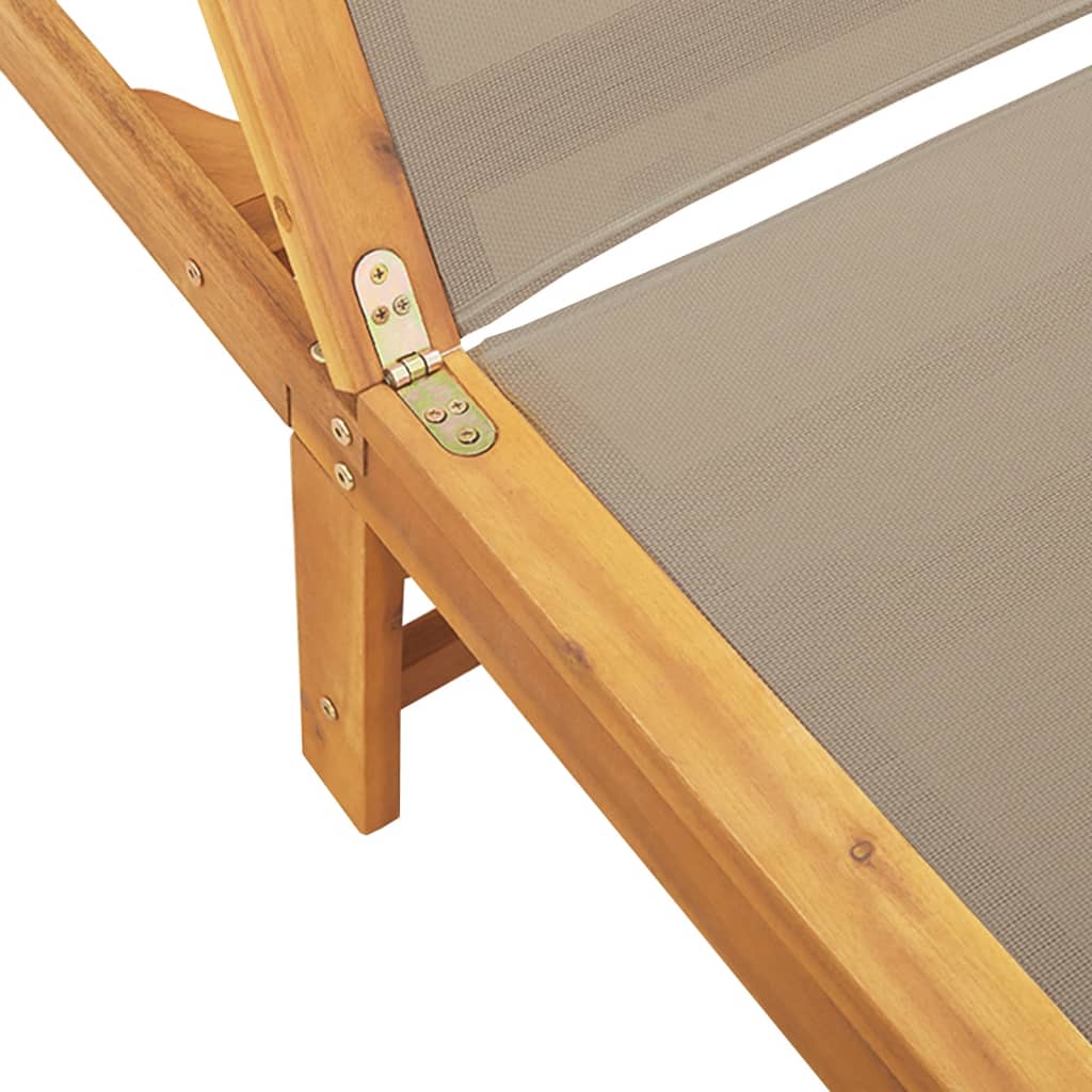 Taupe Acacia & Textilene Sun Loungers Set of 2 - Solid Wood Comfort