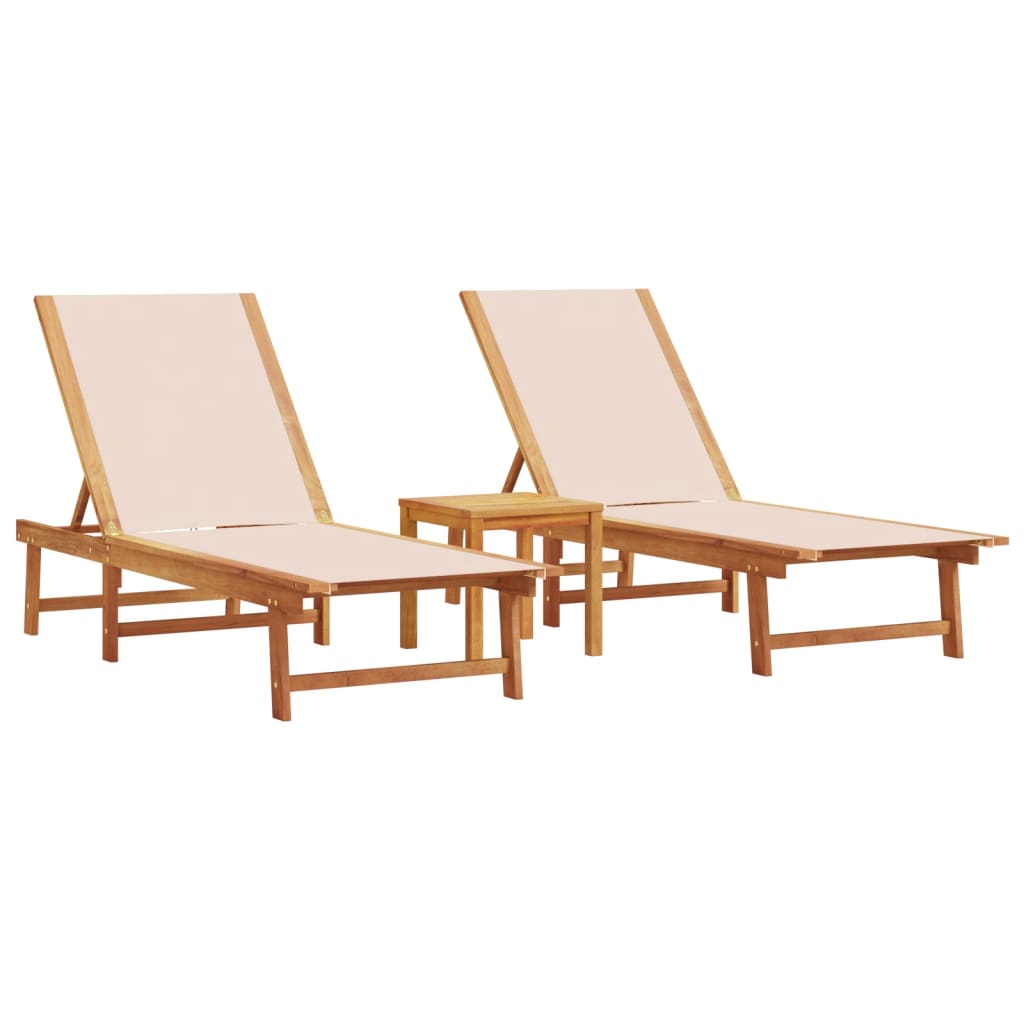 Cream Acacia & Textilene Sun Lounger Set with Table - 2 Pieces