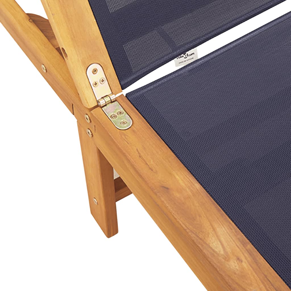 Blue Acacia Wood & Textilene Sun Loungers Set with Table - 2 Pcs