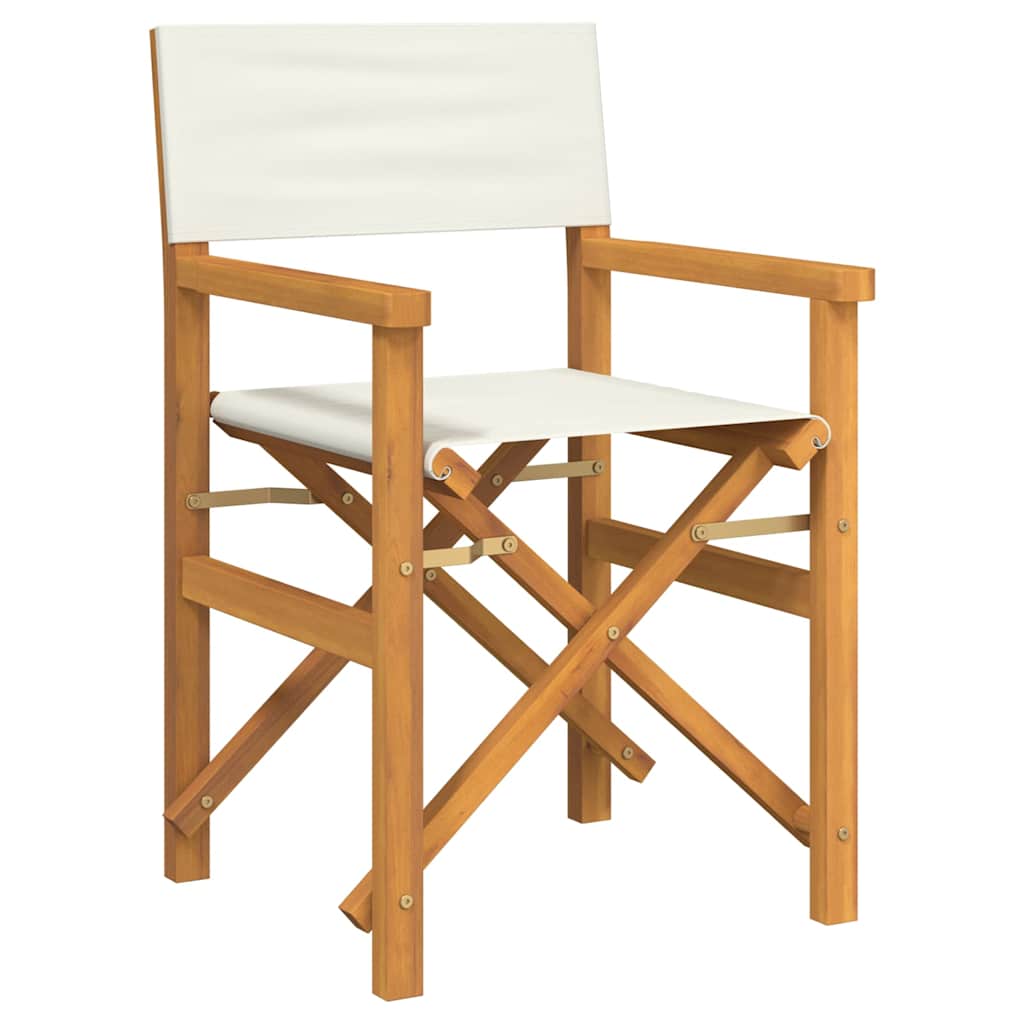 Cream Folding Director's Chairs Set of 2 - Solid Teak Wood