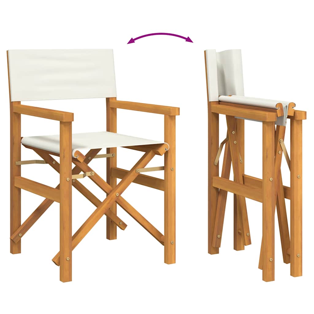 Cream Folding Director's Chairs Set of 2 - Solid Teak Wood
