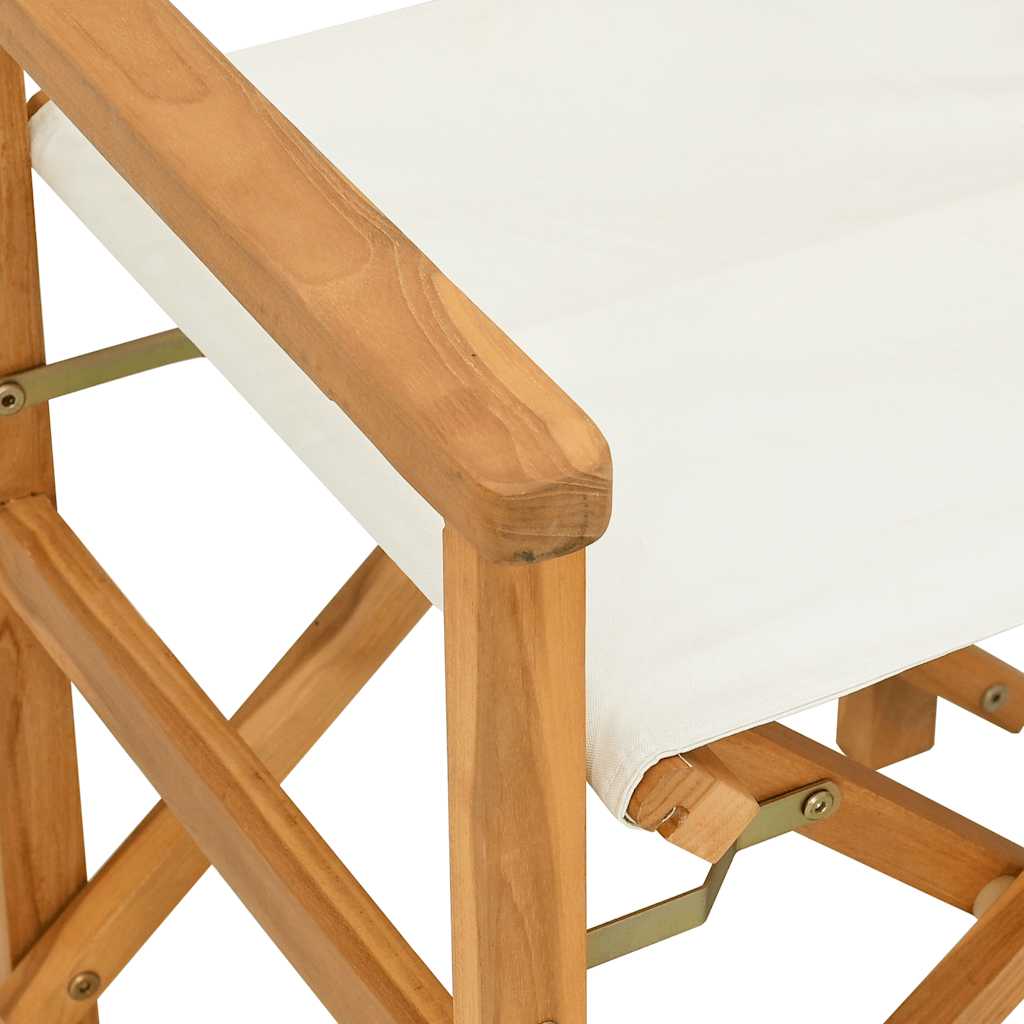 Cream Folding Director's Chairs Set of 2 - Solid Teak Wood