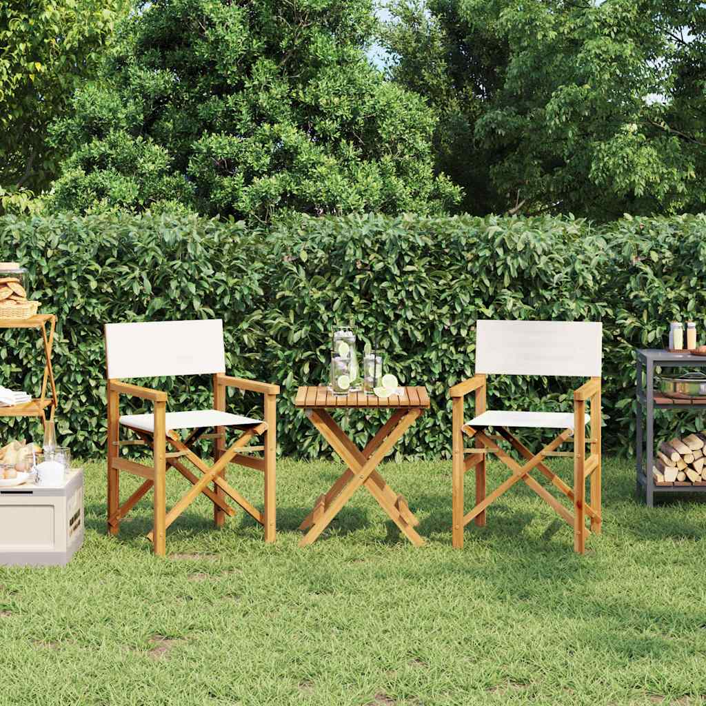 Cream Folding Director's Chairs Set of 2 - Solid Teak Wood