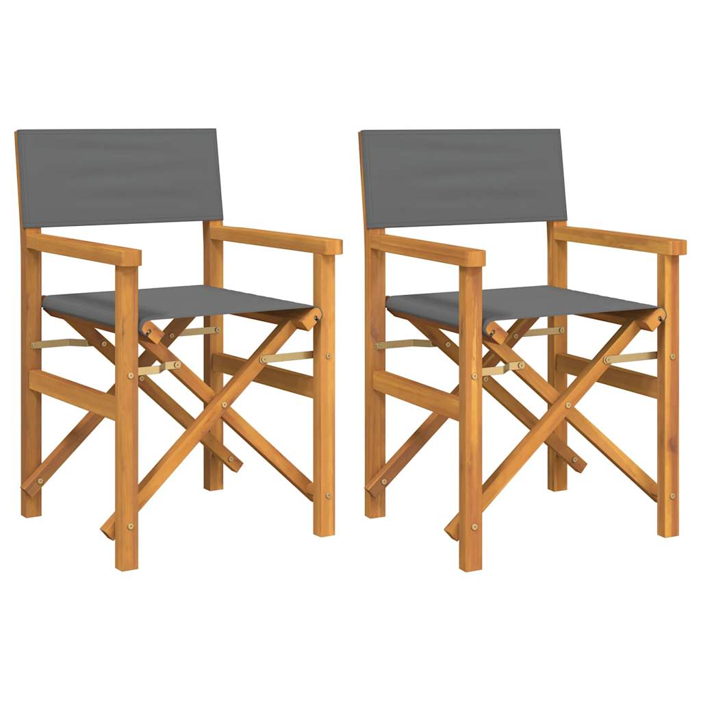 2-Piece Grey Teak Director's Chairs - Foldable Solid Wood Design
