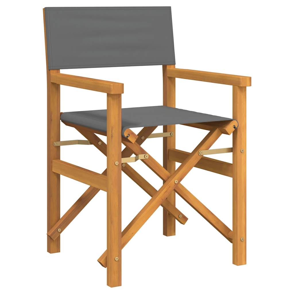 2-Piece Grey Teak Director's Chairs - Foldable Solid Wood Design