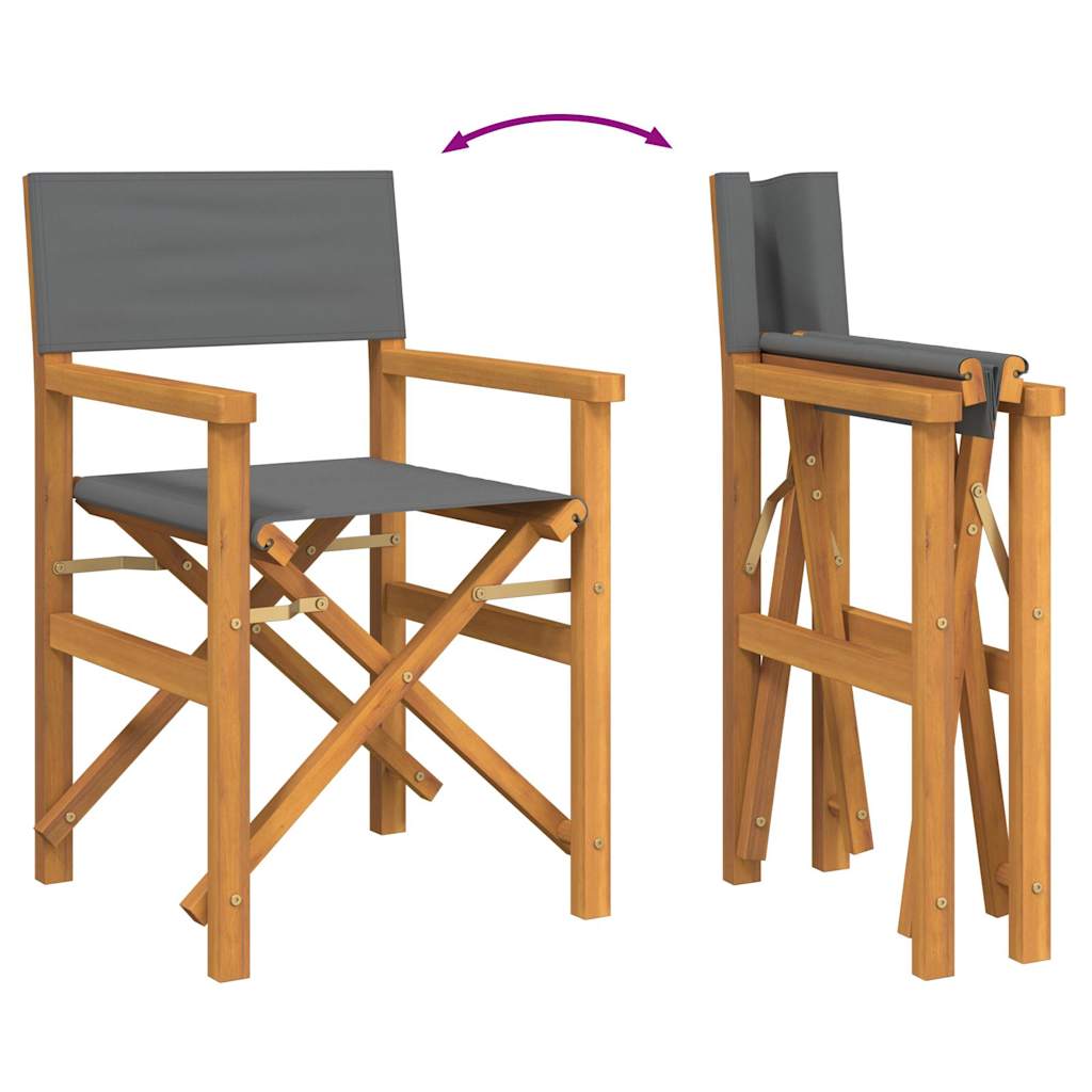 2-Piece Grey Teak Director's Chairs - Foldable Solid Wood Design