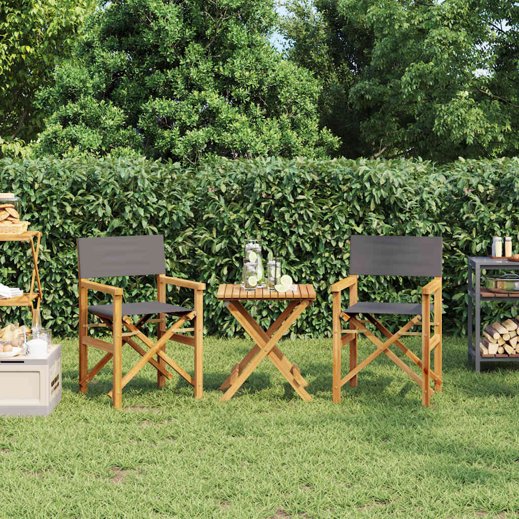 2-Piece Grey Teak Director's Chairs - Foldable Solid Wood Design