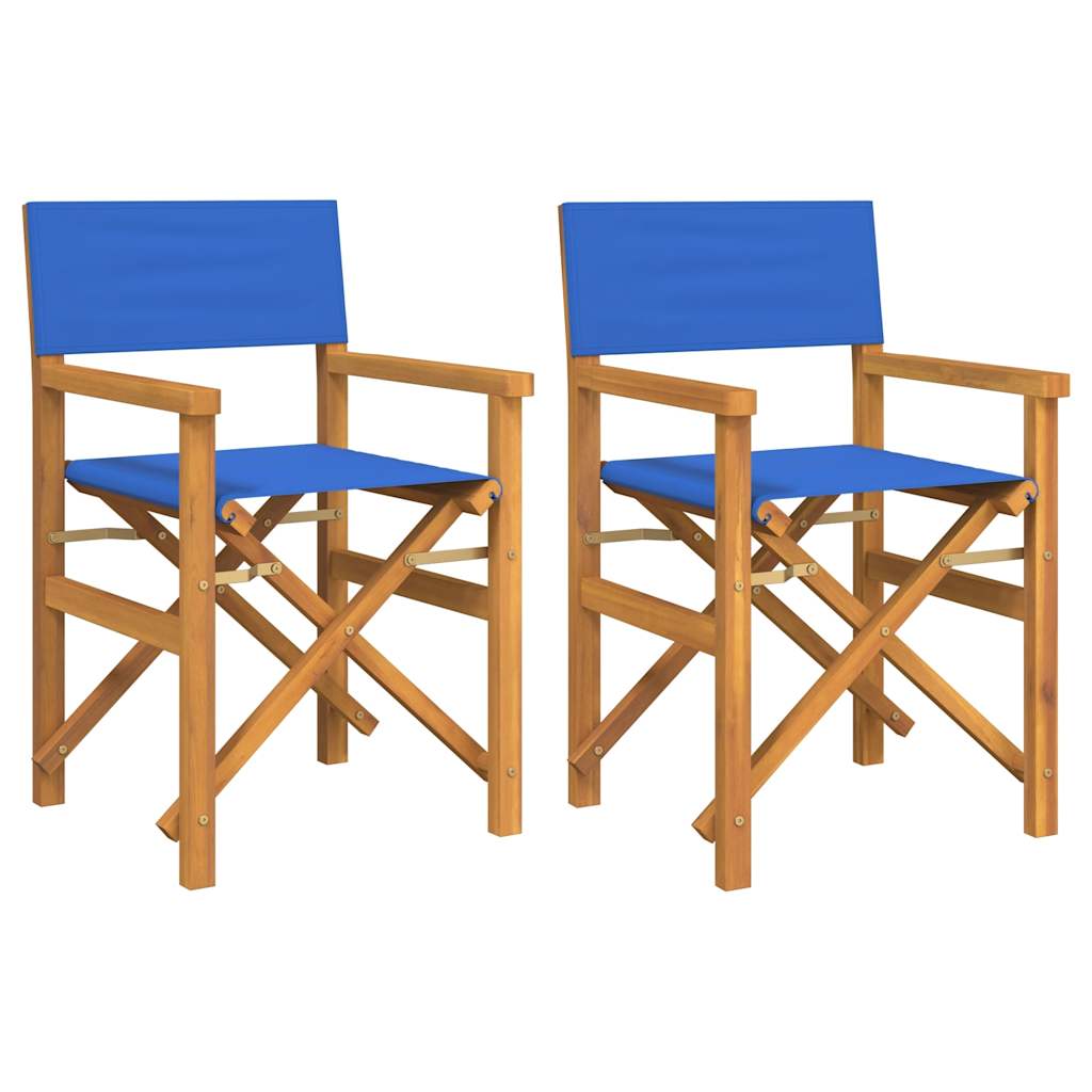 Blue Teak Folding Director's Chairs, Set of 2 - Solid Wood