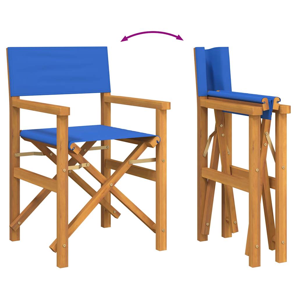 Blue Teak Folding Director's Chairs, Set of 2 - Solid Wood