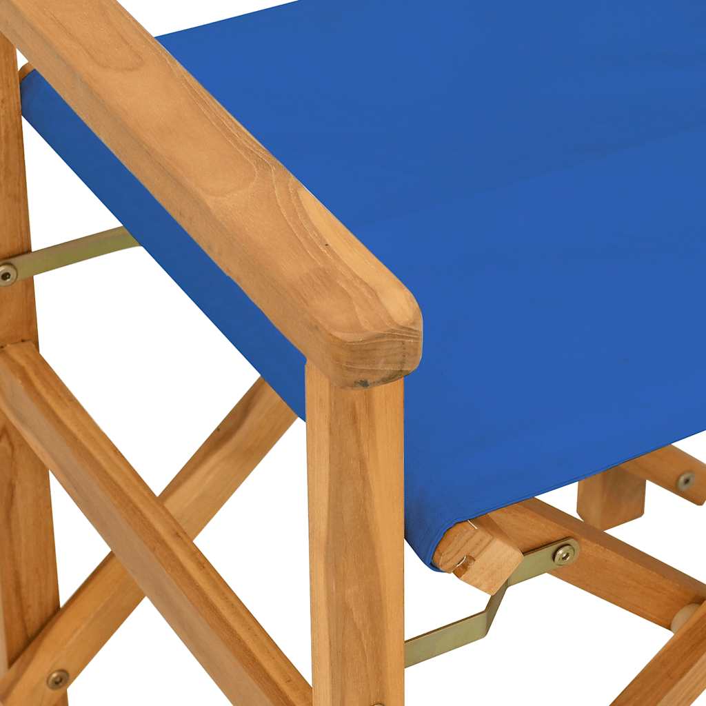 Blue Teak Folding Director's Chairs, Set of 2 - Solid Wood