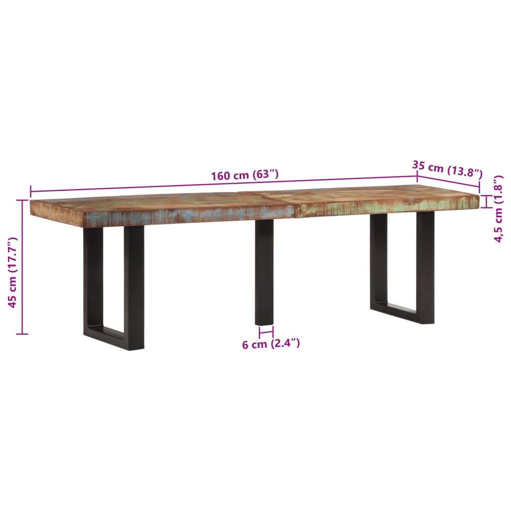 Solid Wood & Steel Bench - 160 cm Reclaimed Style