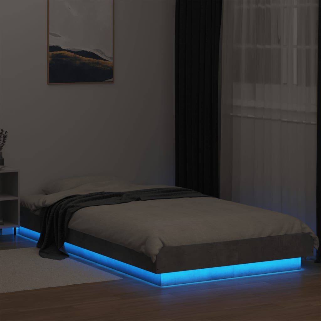 Bed Frame with LED Lights without Mattress Concrete Grey 75x190cm