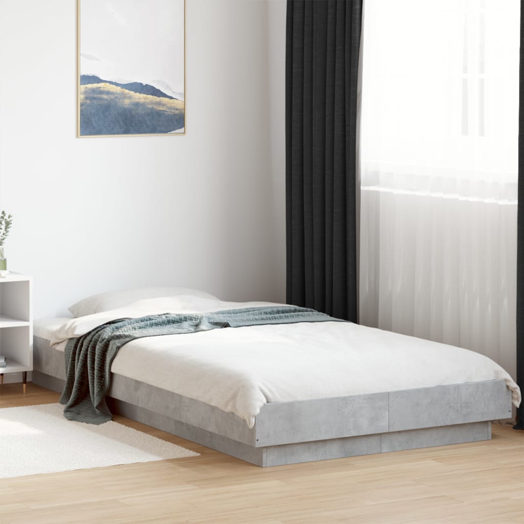 Bed Frame with LED Lights without Mattress Concrete Grey 75x190cm