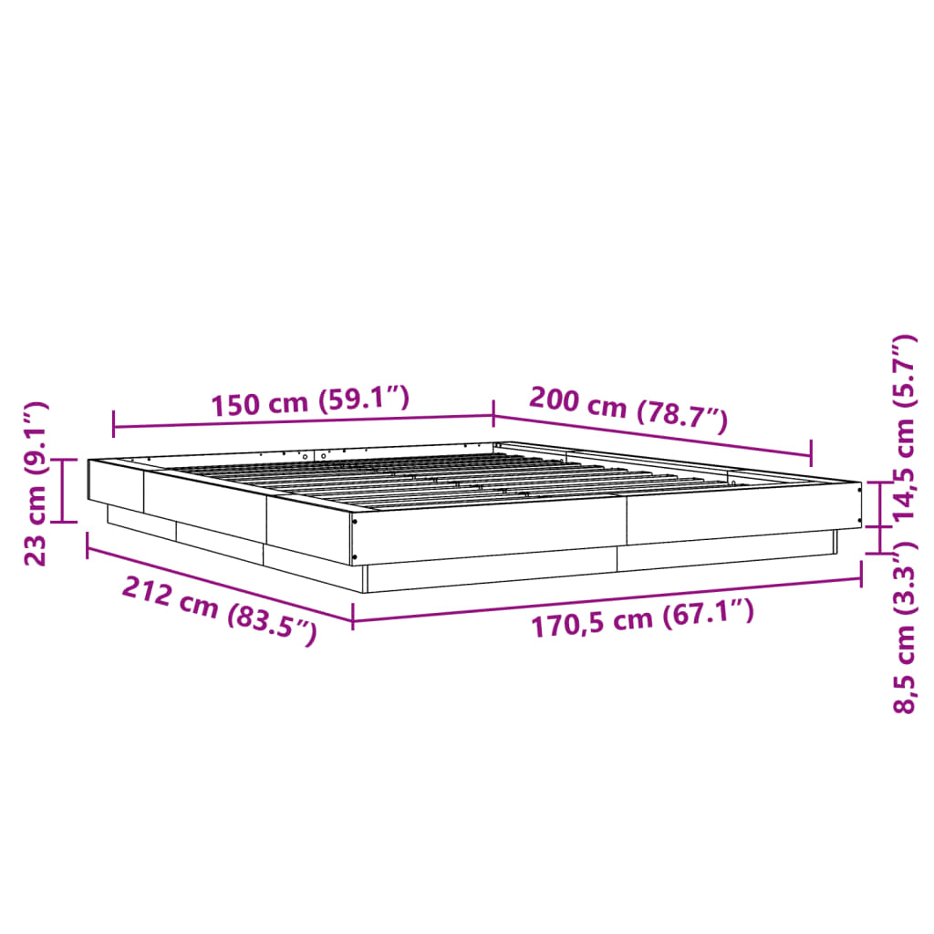 Bed Frame without Mattress Black 150x200 cm King Size