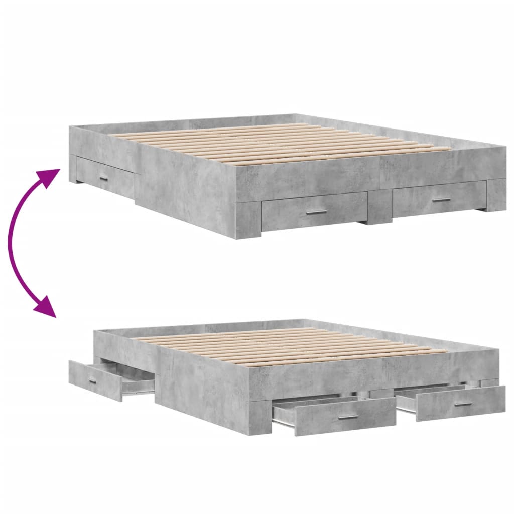 Bed Frame with Drawers without Mattress Concrete Grey 150x200 cm King Size
