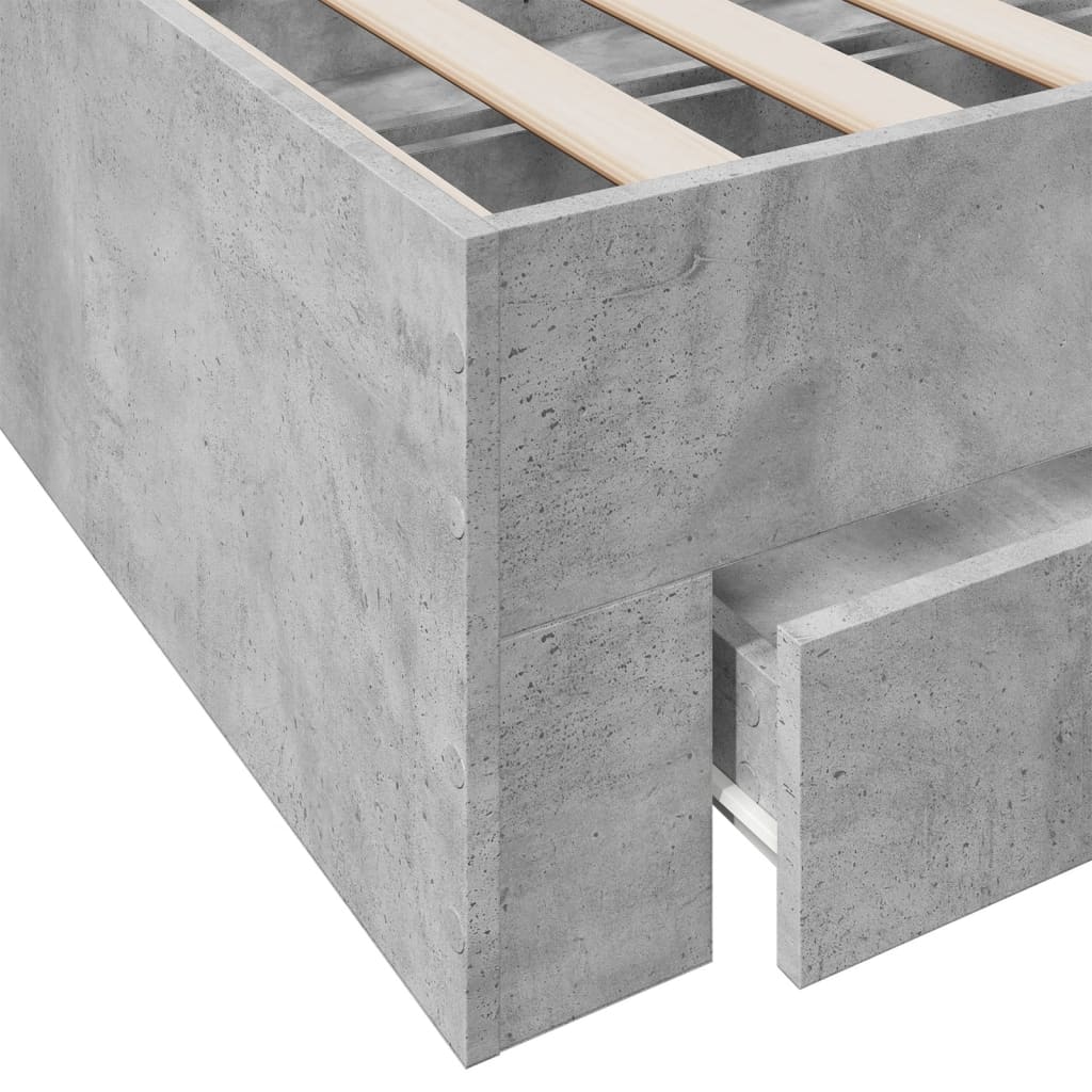Bed Frame with Drawers without Mattress Concrete Grey 150x200 cm King Size