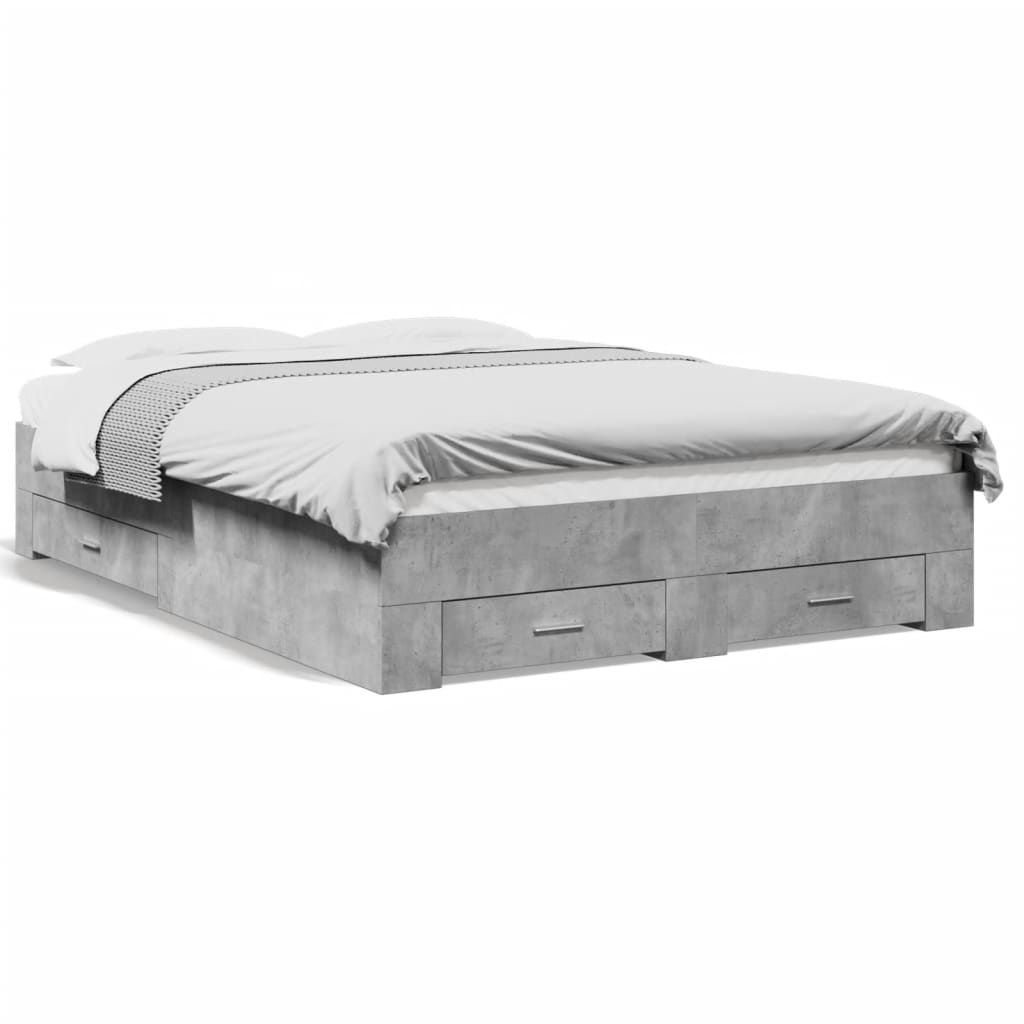 Bed Frame with Drawers without Mattress Concrete Grey 140x190 cm