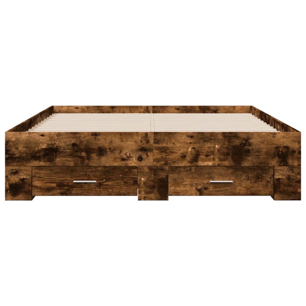 Bed Frame with Drawers without Mattress Smoked Oak 140x190 cm