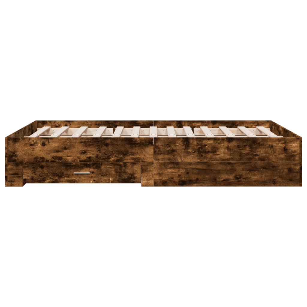 Bed Frame with Drawers without Mattress Smoked Oak 140x190 cm