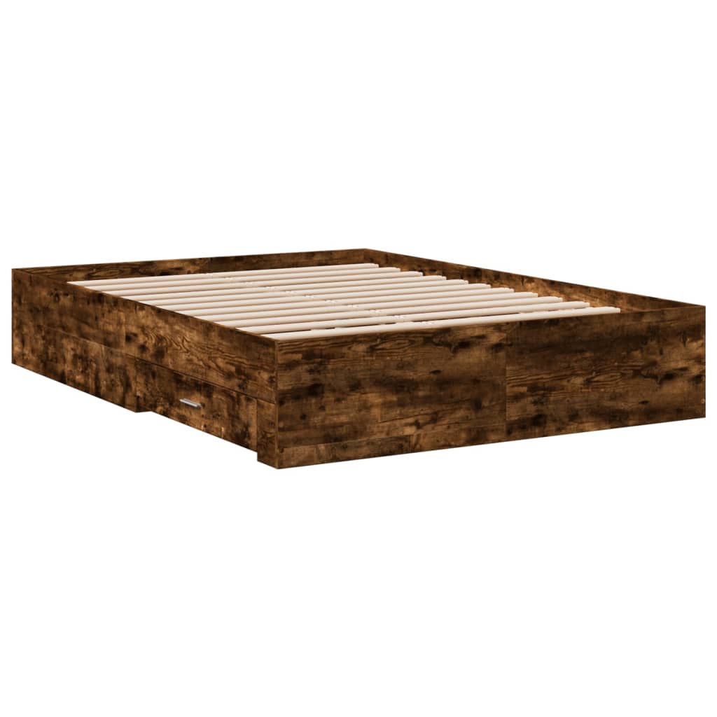 Bed Frame with Drawers without Mattress Smoked Oak 140x190 cm