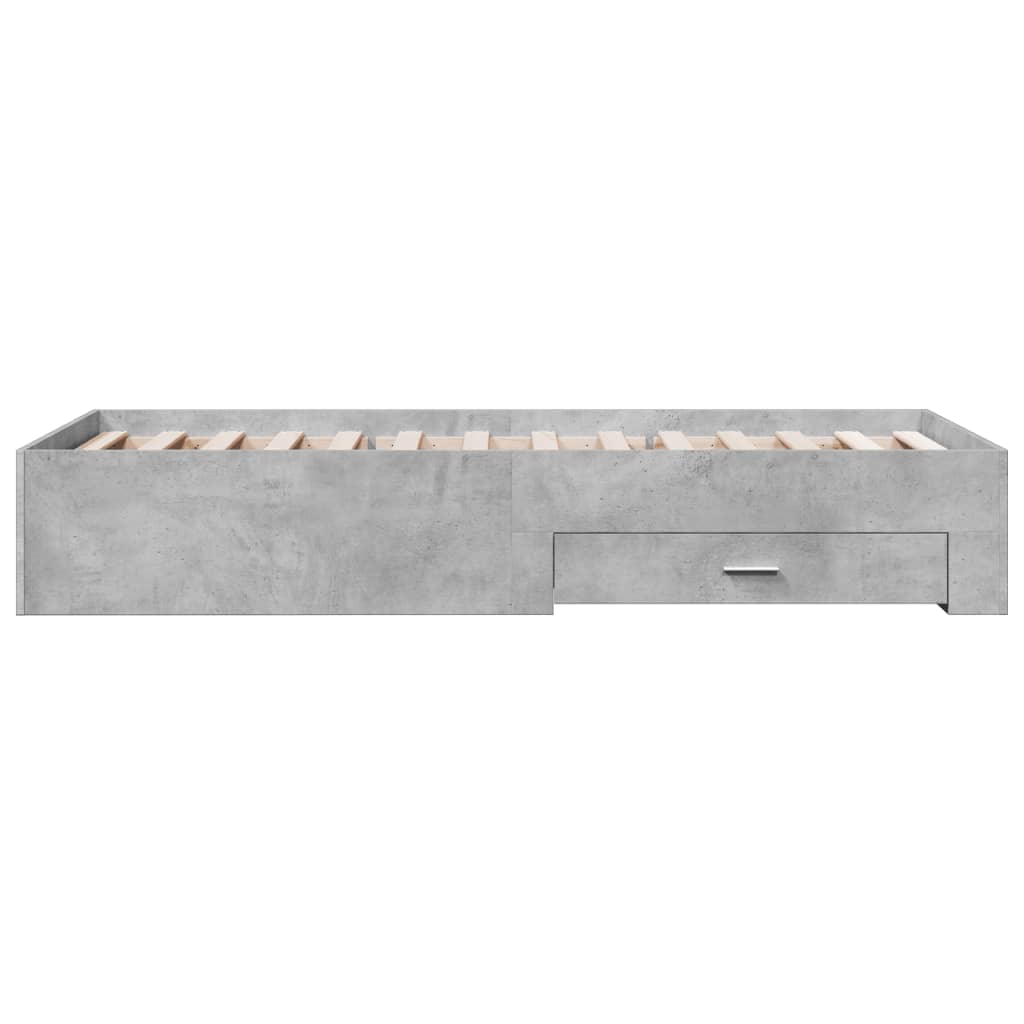 Concrete Grey Bed Frame with Drawers - 90x200 cm Storage Solution