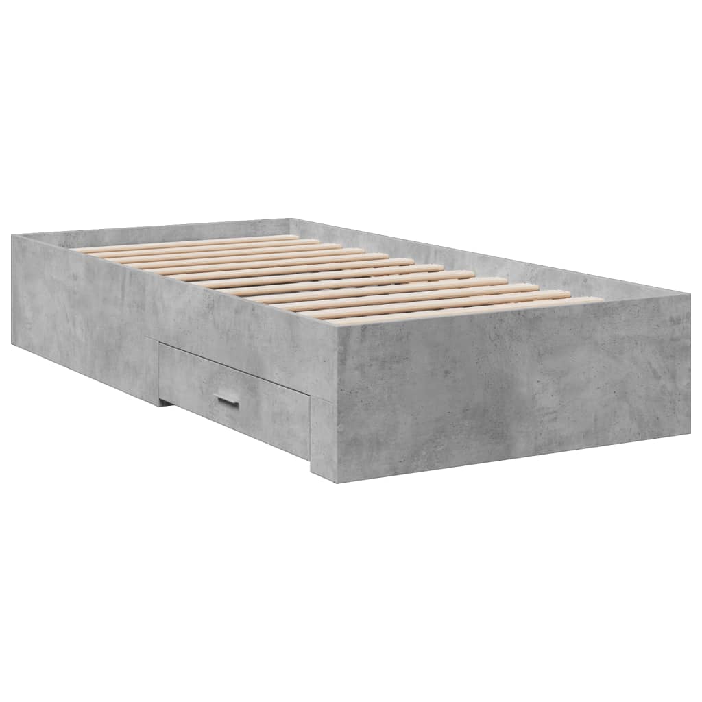 Concrete Grey Bed Frame with Drawers - 90x200 cm Storage Solution