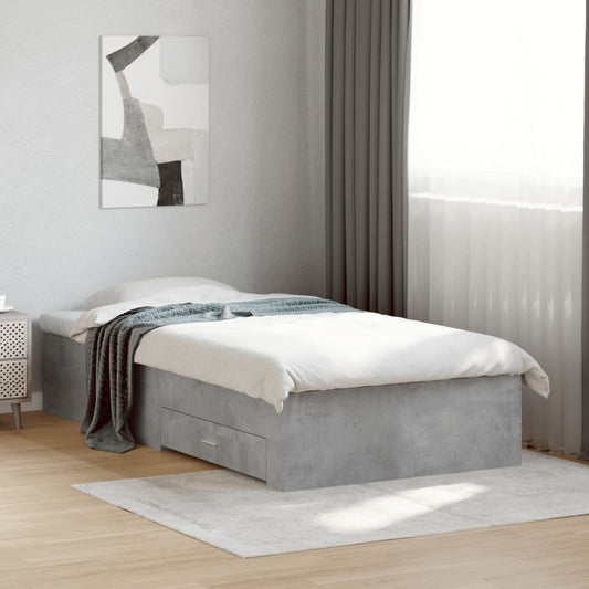 Concrete Grey Bed Frame with Drawers - 90x200 cm Storage Solution