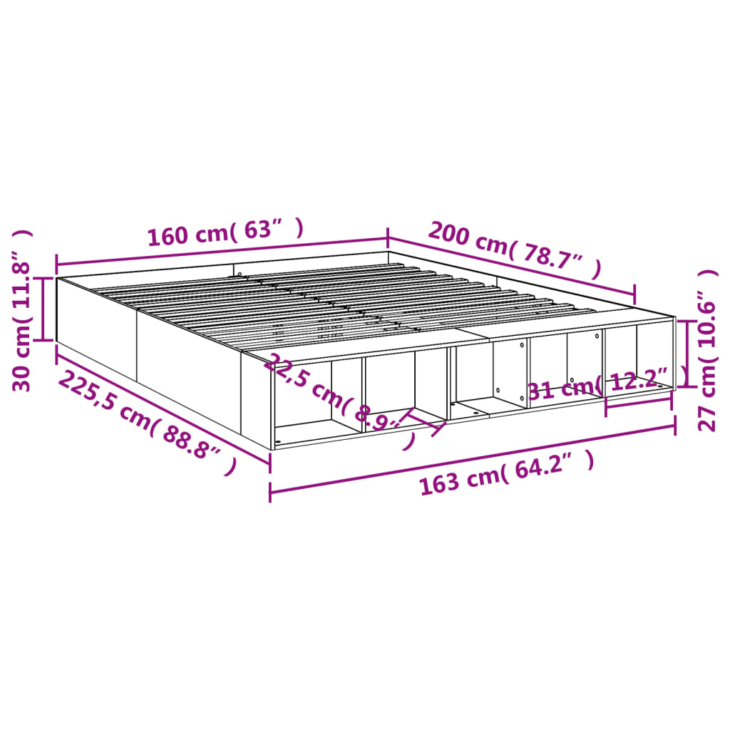 Bed Frame without Mattress Black 160x200 cm