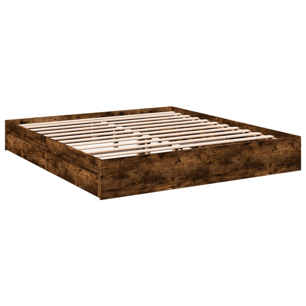 Bed Frame with Drawers without Mattress Smoked Oak 200x200 cm