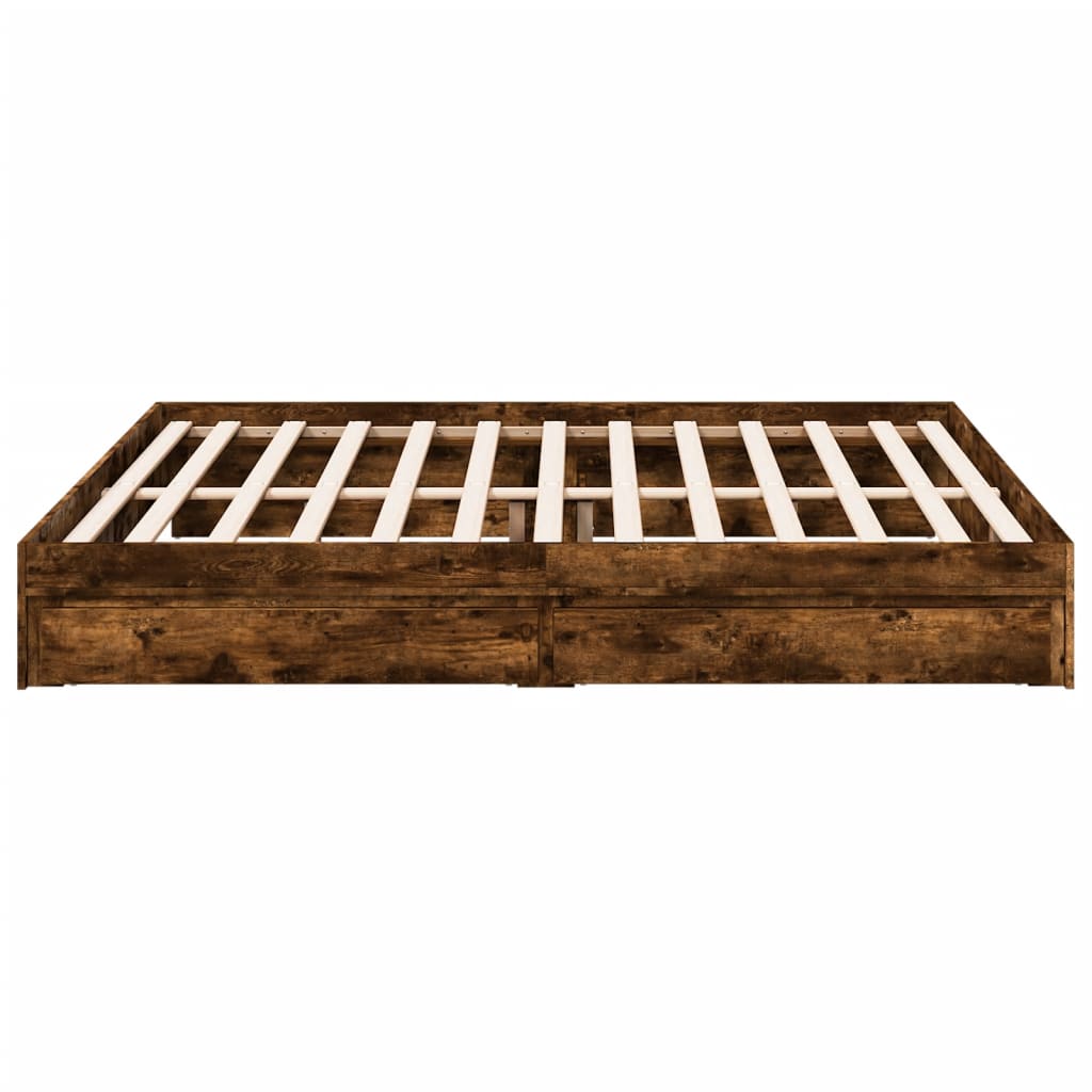Bed Frame with Drawers without Mattress Smoked Oak 200x200 cm