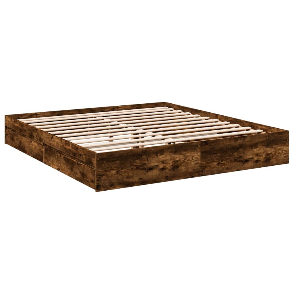 Bed Frame with Drawers without Mattress Smoked Oak 200x200 cm