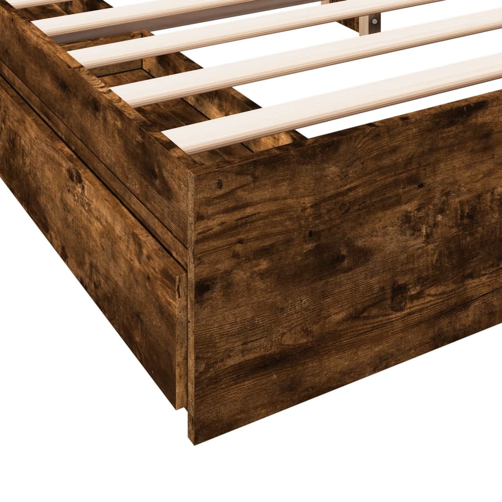 Bed Frame with Drawers without Mattress Smoked Oak 200x200 cm